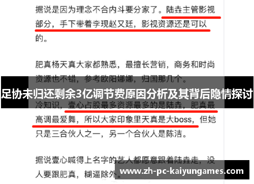 足协未归还剩余3亿调节费原因分析及其背后隐情探讨